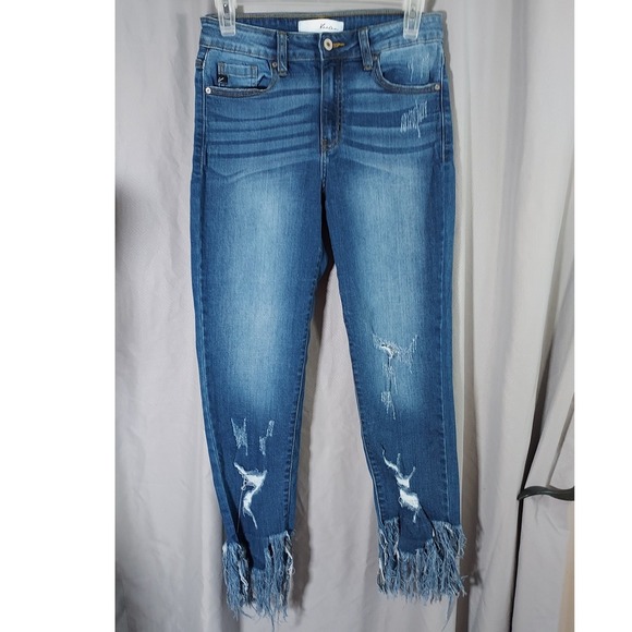 KanCan Denim - KanCan Skinny Jeans Womens 27 Medium Wash Distressed Frayed Fringe Hem Mid Rise